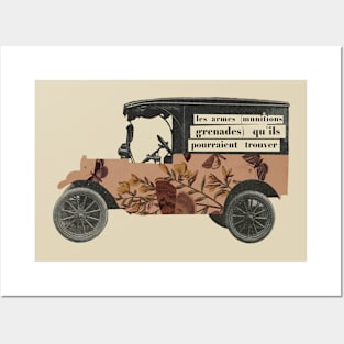 Old Vintage Car with butterflies motif Posters and Art